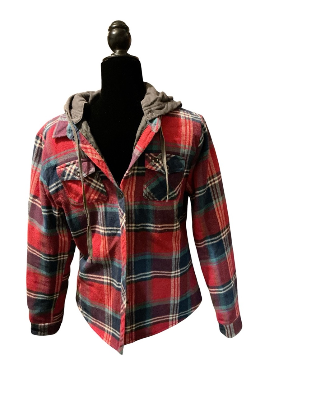 Harley-Davidson Red Blue Plaid Hooded Flannel Jacket